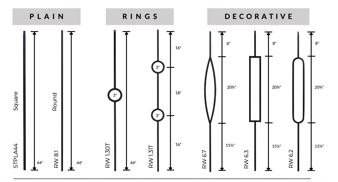 catalog image of decorative metal balusters