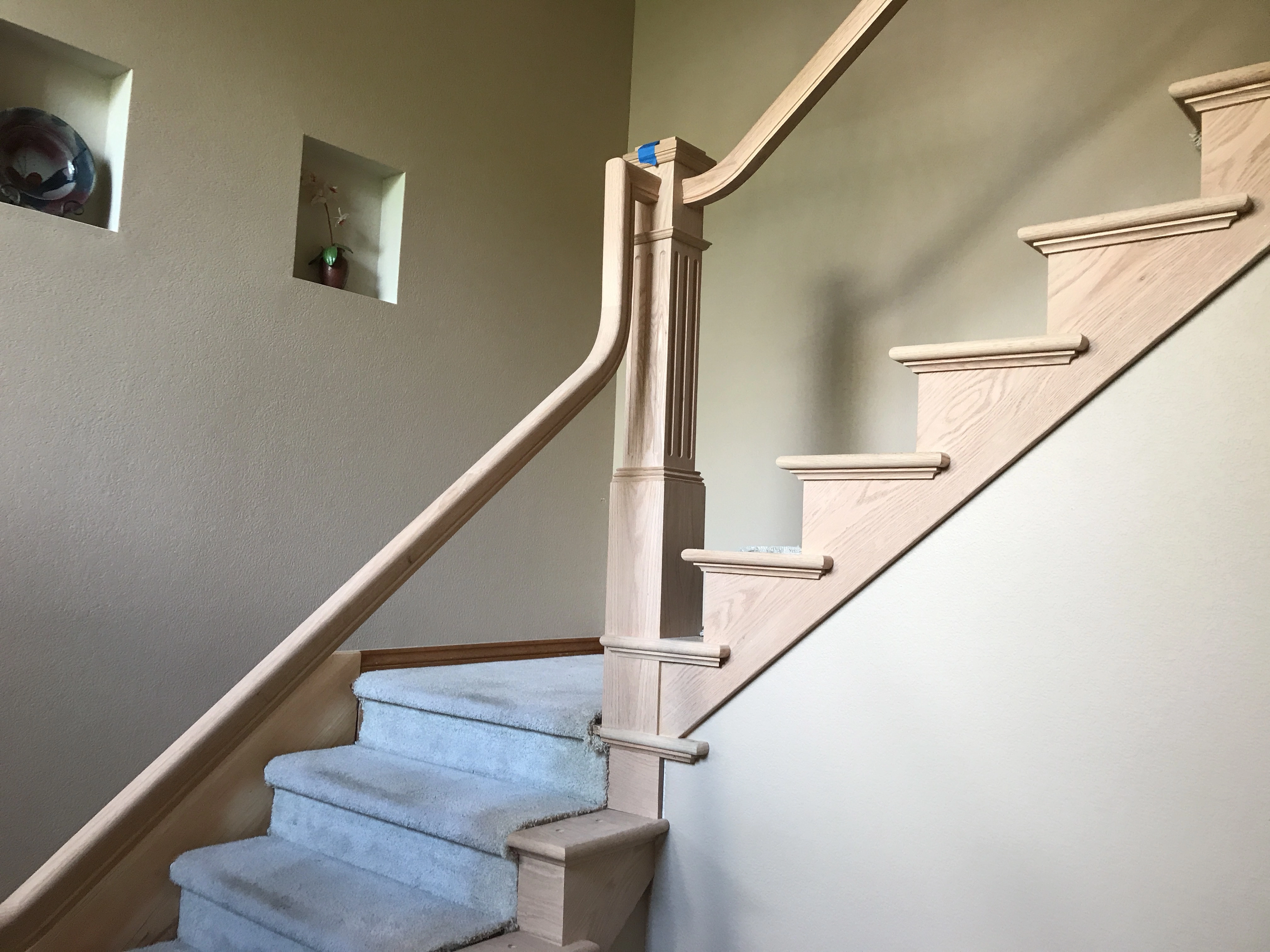 False tread stair remodel with hardwood caps and painted risers